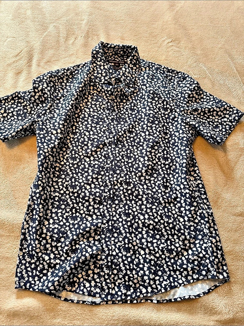 Michael Kors Floral Short Sleeve Button Down in Blue & White